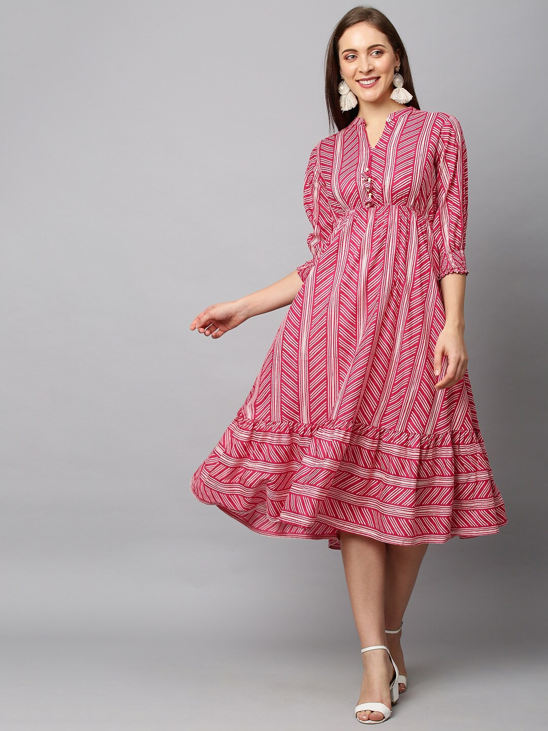 

FASHOR Magenta Ethnic Motifs Empire Midi Dress