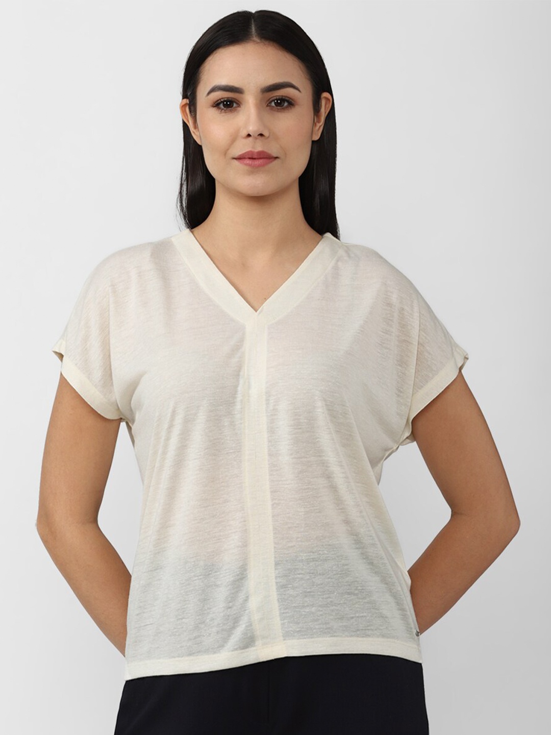 

Van Heusen Woman Cream-Coloured Extended Sleeves Top