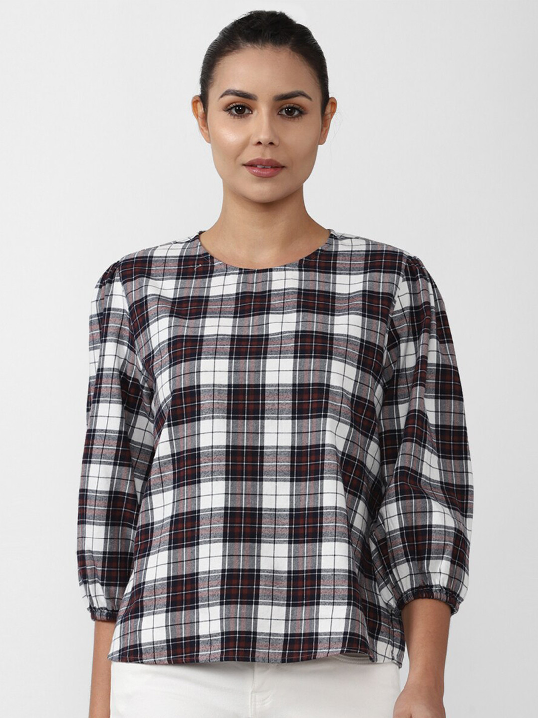 

Van Heusen Woman Maroon & Black Checked Top