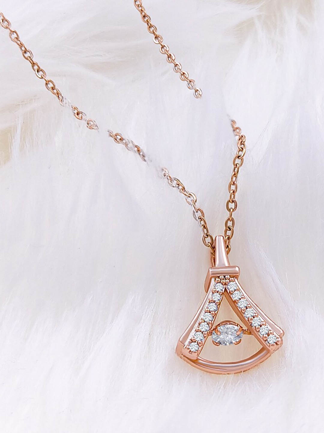 

Saizen Rose Gold-Toned & Plated CZ-Studded Pendant With Chain