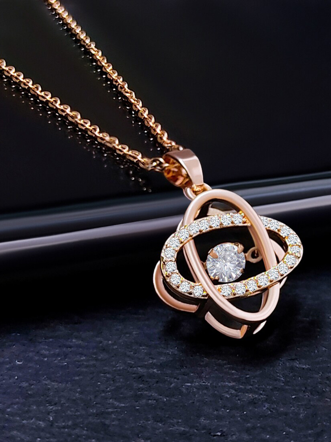 

Saizen Rose Gold-Toned & Plated CZ-Studded Pendant With Chain
