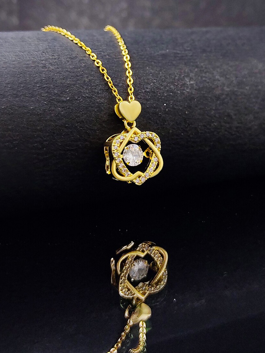 

Saizen Gold-Plated & CZ Studded Pendant With Chain