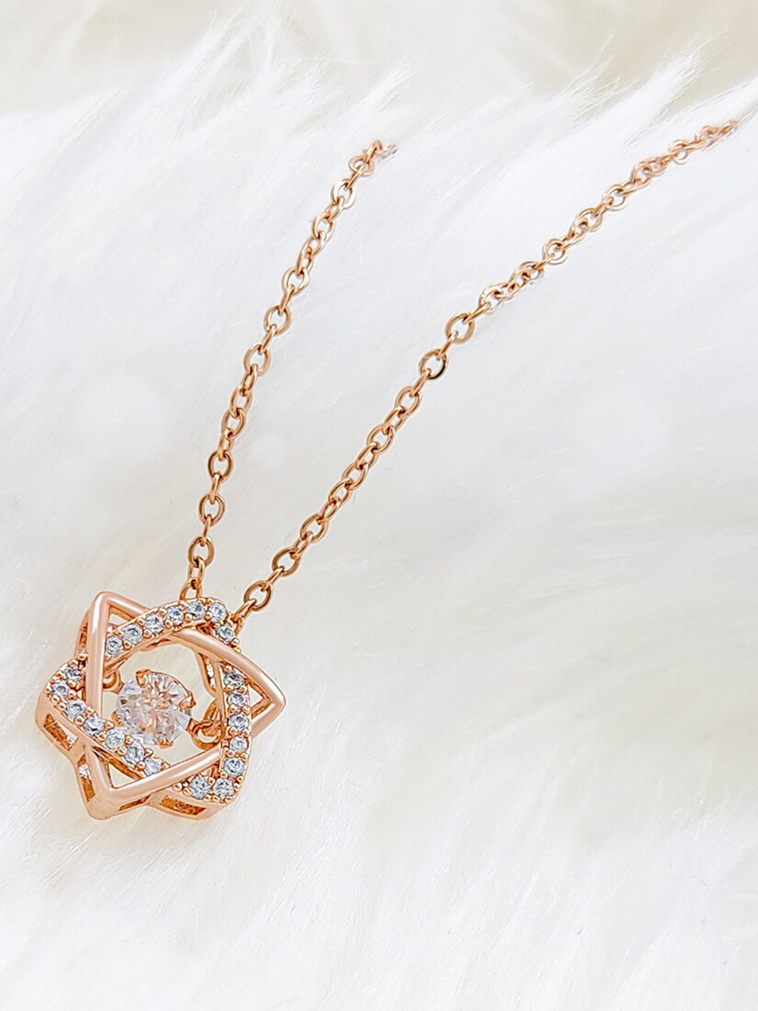 

Saizen Rose Gold Rose Gold-Plated CZ Studded Necklace