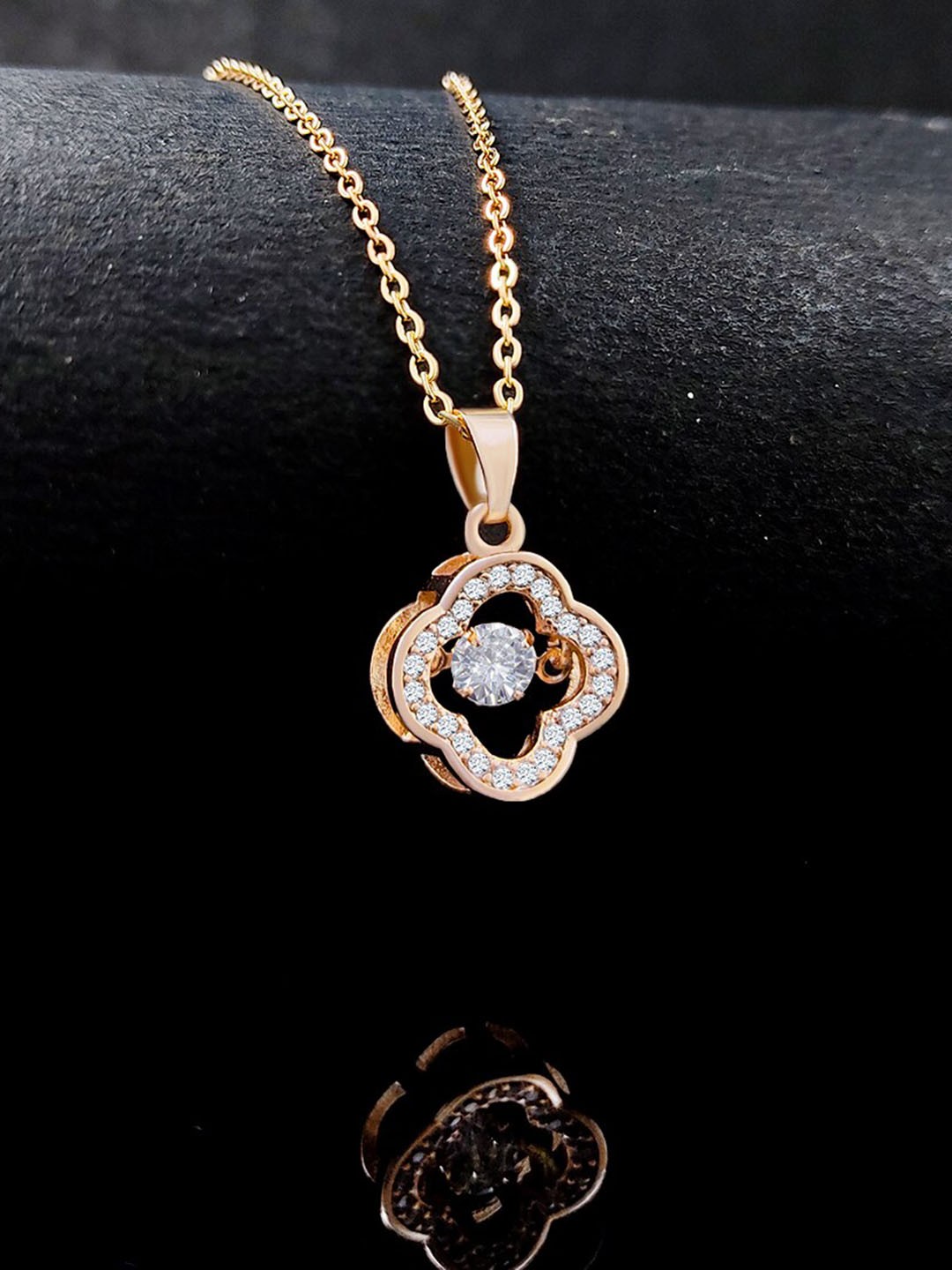

Saizen Women Rose Gold-Plated CZ Studded Pendant with Chain
