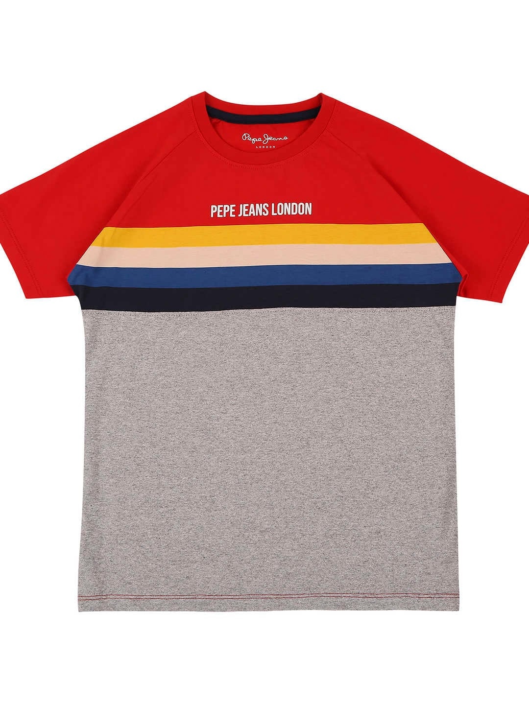 

Pepe Jeans Boys Grey Striped Colourblocked T-shirt