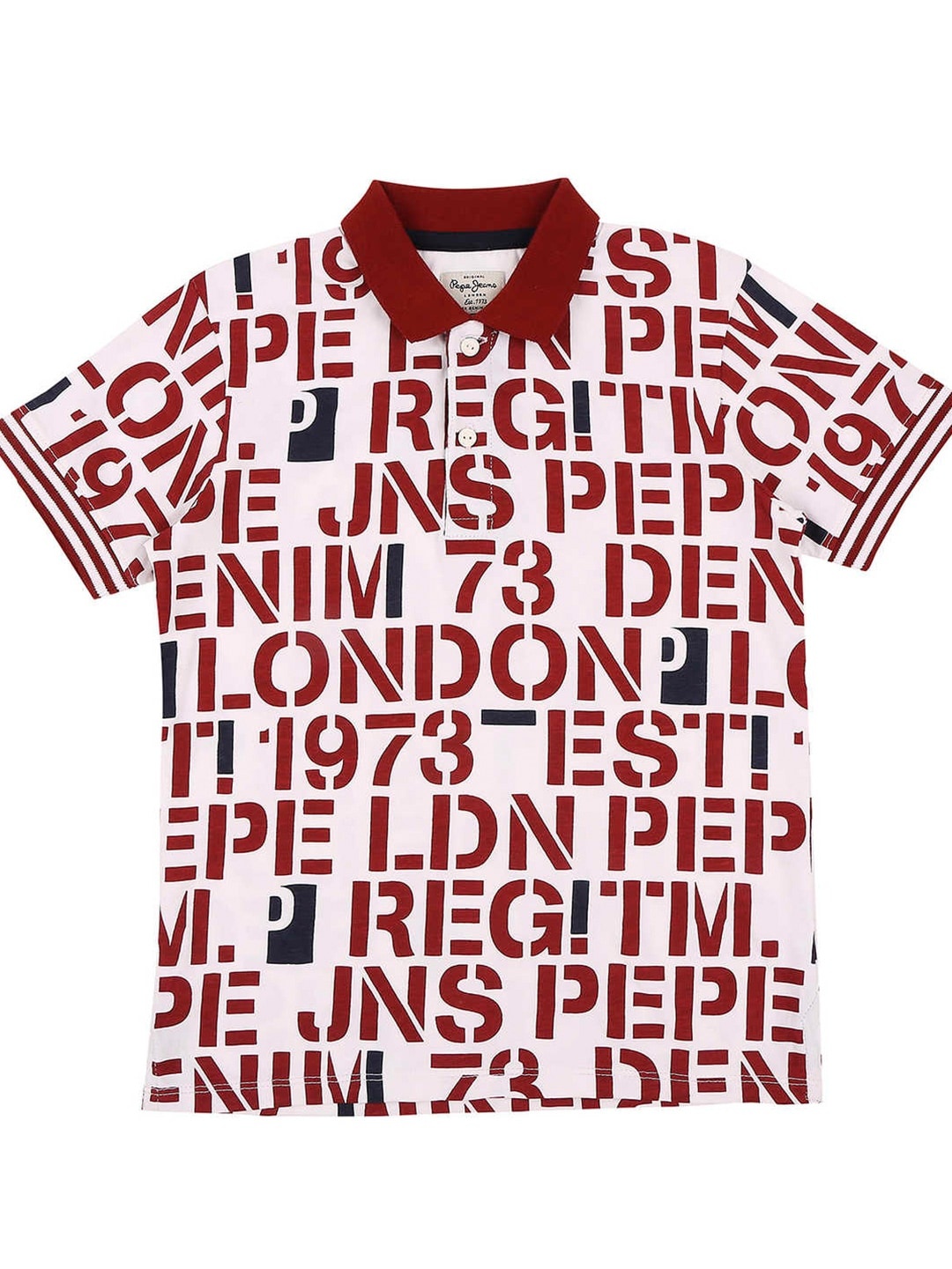 

Pepe Jeans Boys Red Typography Printed Polo Collar T-shirt