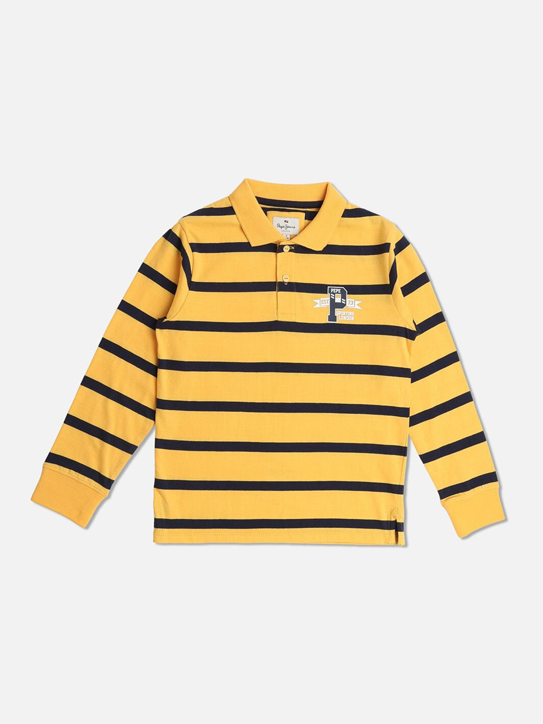 

Pepe Jeans Boys Gold-Toned Striped Polo Collar T-shirt