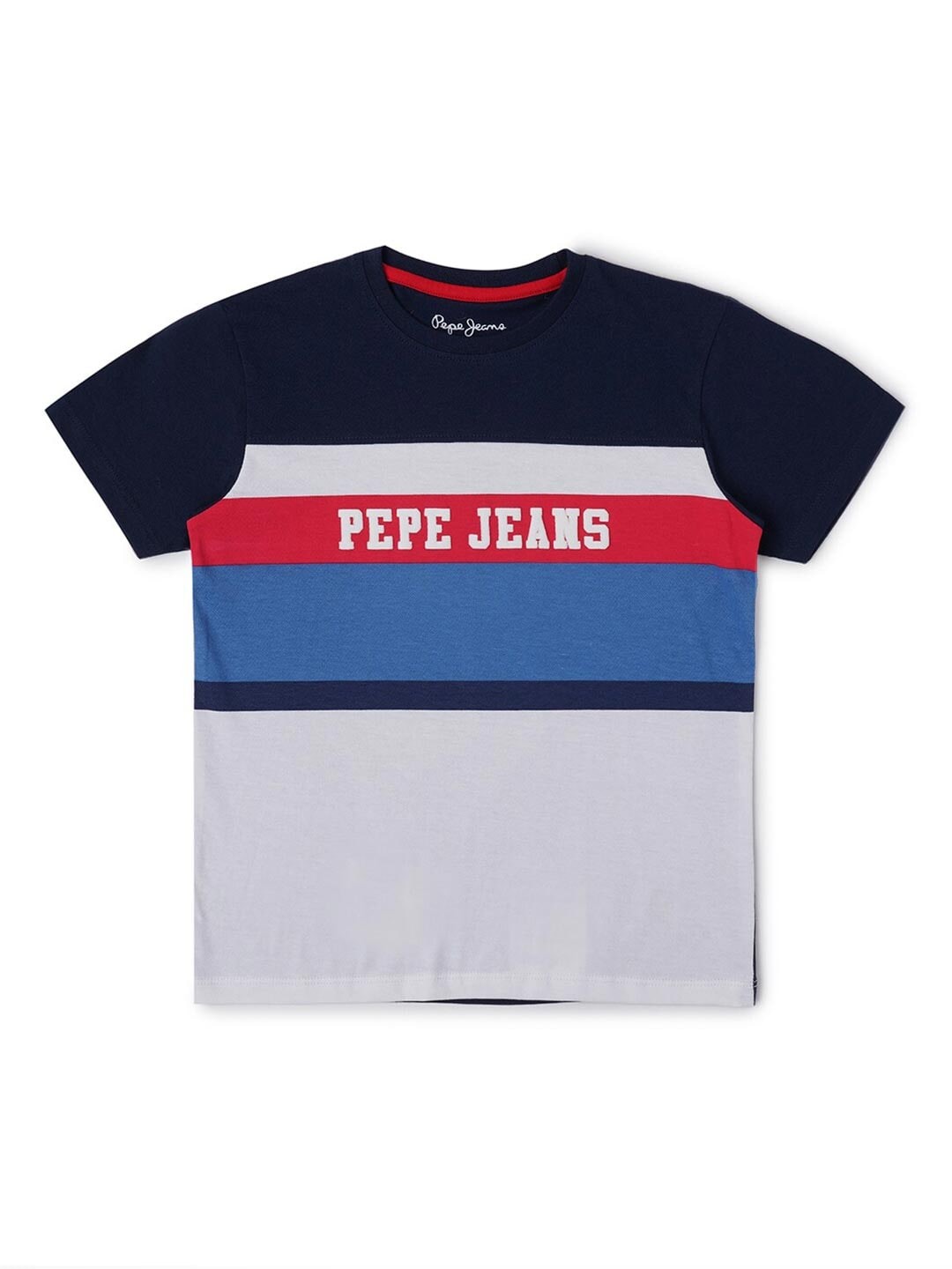 

Pepe Jeans Boys Navy Blue & Grey Colourblocked T-shirt