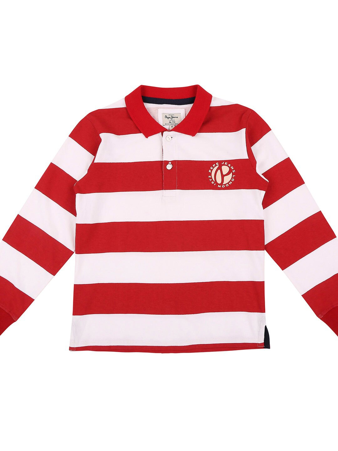 

Pepe Jeans Boys Red & White Striped Polo Collar T-shirt