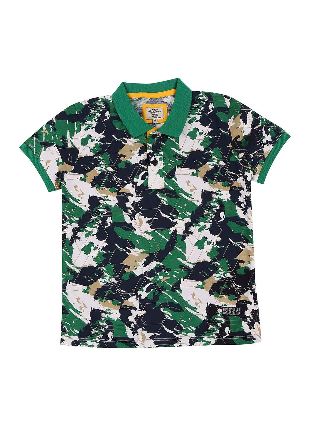 

Pepe Jeans Boys Green Printed Polo Collar T-shirt