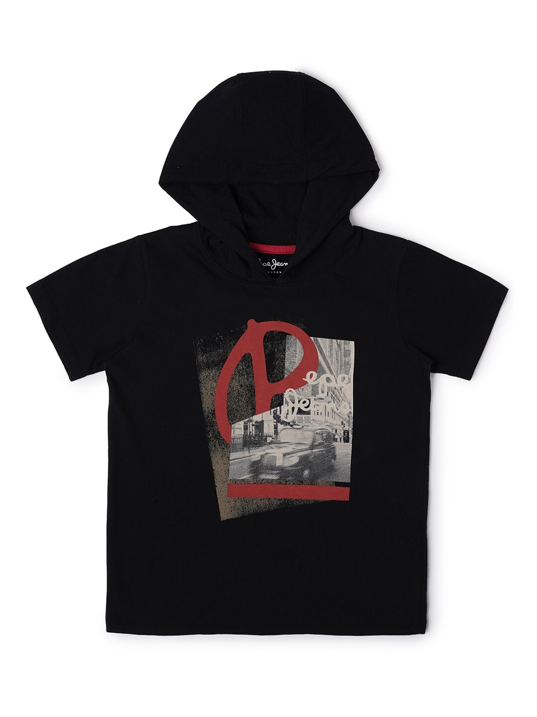 

Pepe Jeans Boys Black Printed Hooded T-shirt