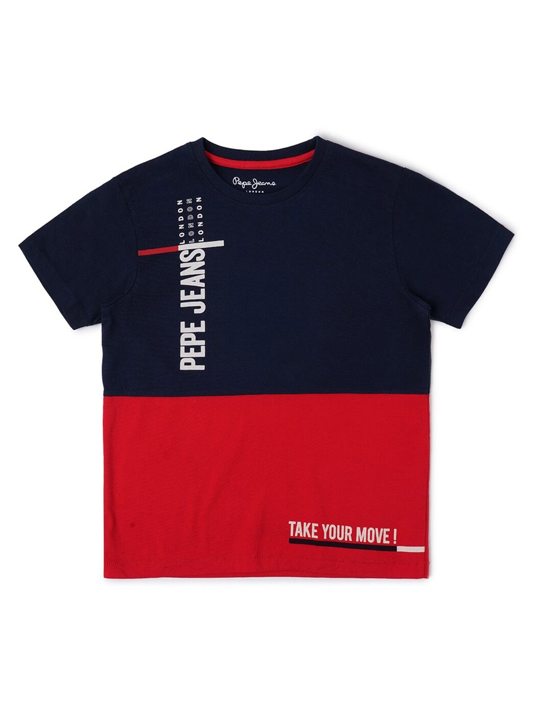 

Pepe Jeans Boys Navy Blue & Red Colourblocked Regular Fit T-shirt