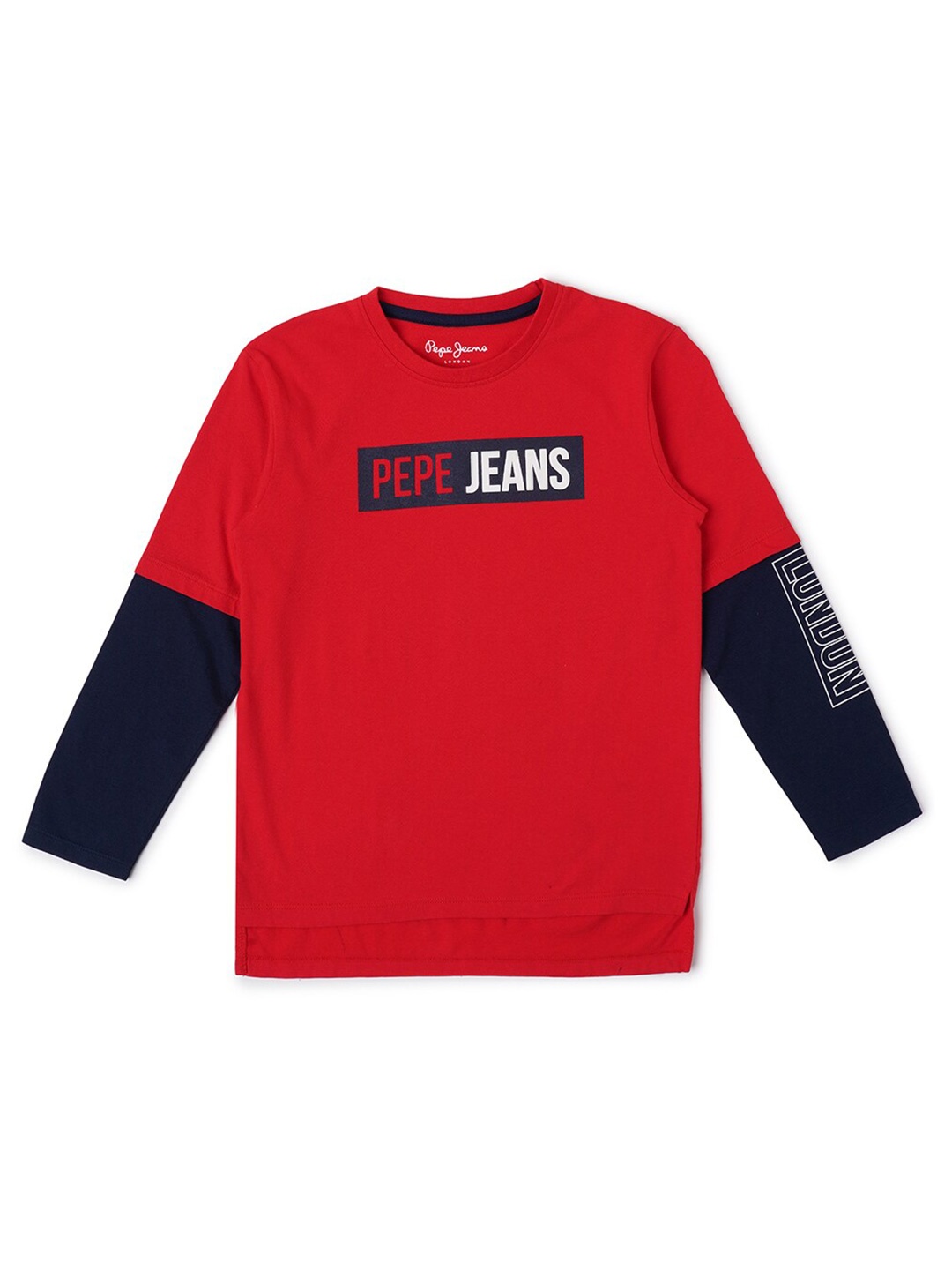 

Pepe Jeans Boys Red & Navy Blue Colourblocked Regular Fit T-shirt