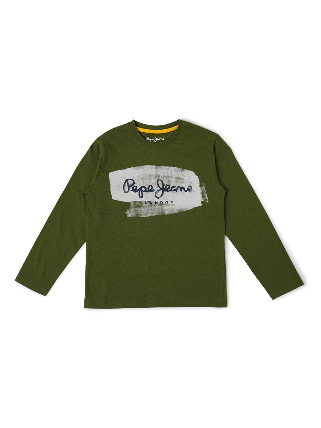

Pepe Jeans Boys Olive Green Typography Printed Regular Fit T-shirt