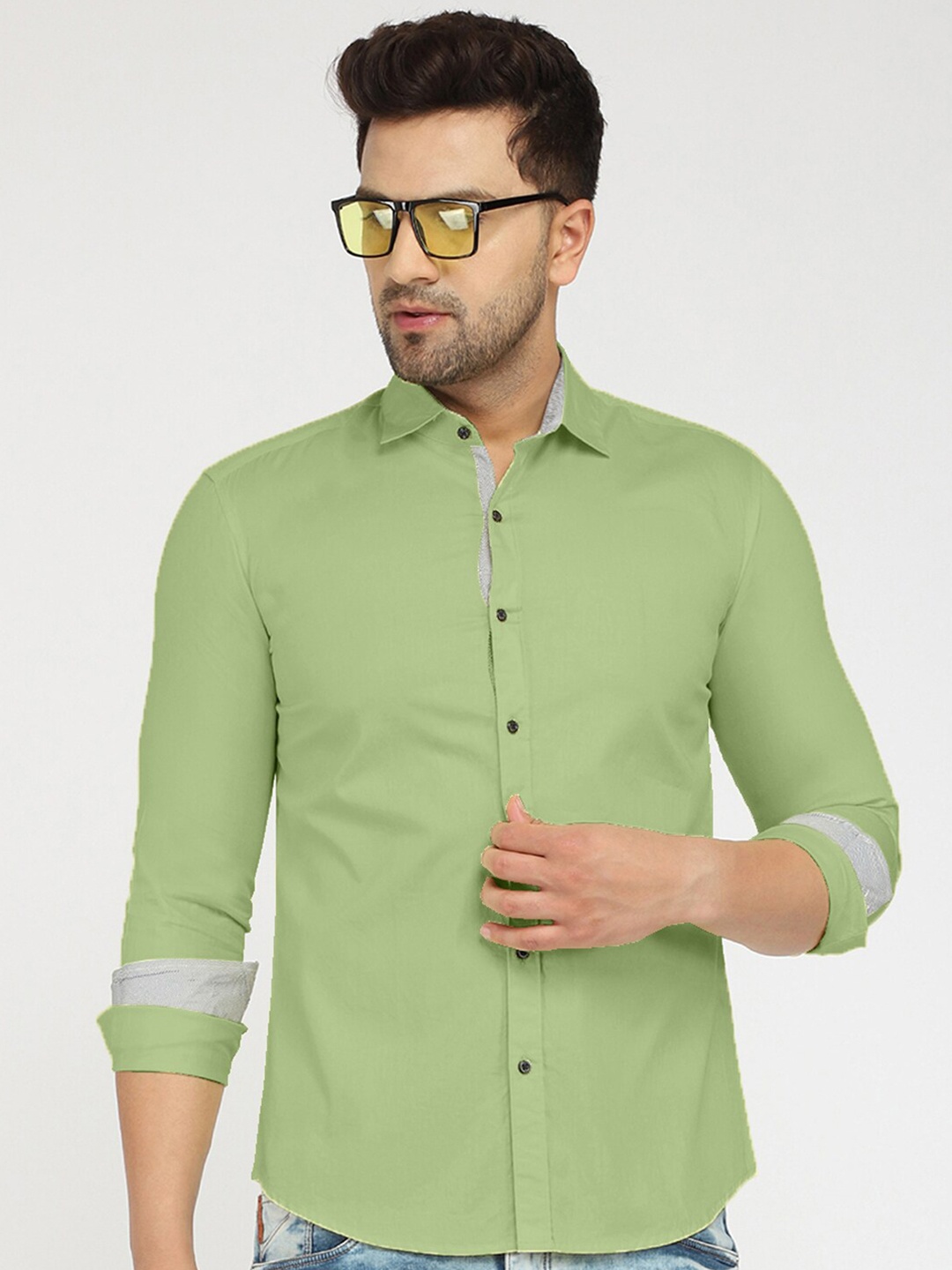 

Zombom Men Green Standard Casual Shirt