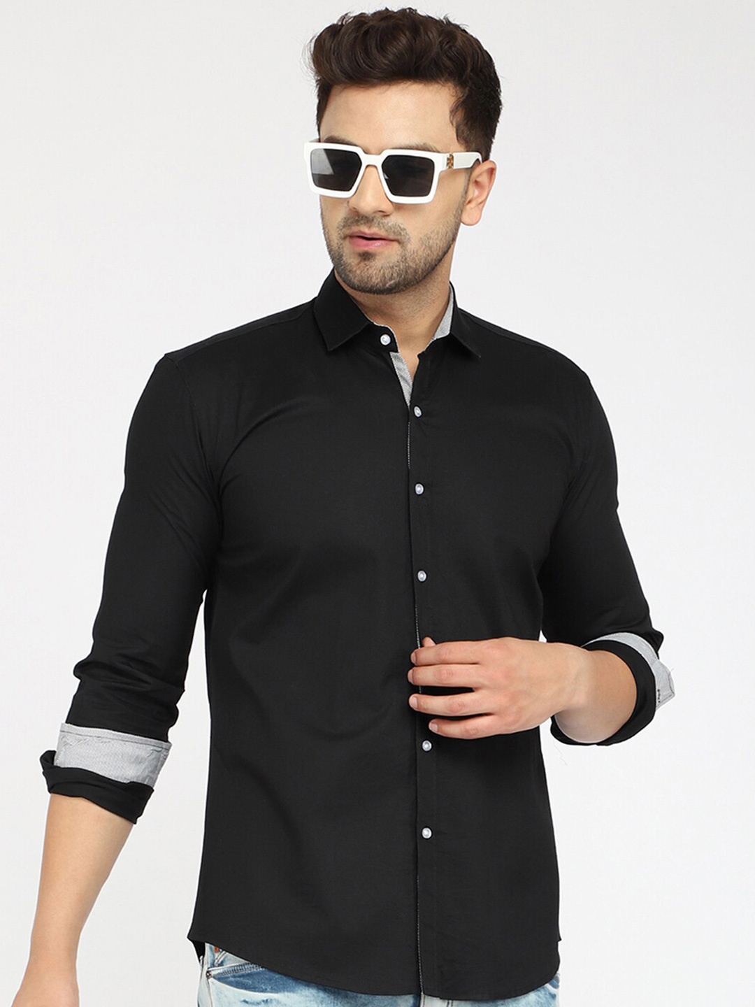 

Zombom Men Black Standard Casual Shirt
