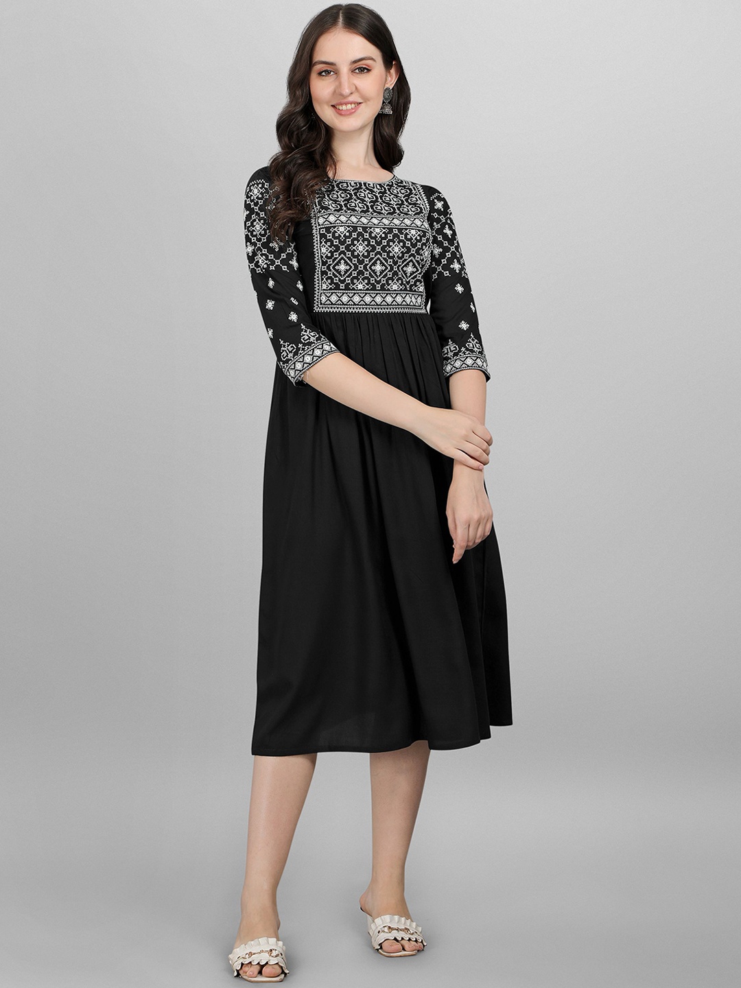 

FabFairy Women Black Ethnic Motifs Printed Anarkali Kurta