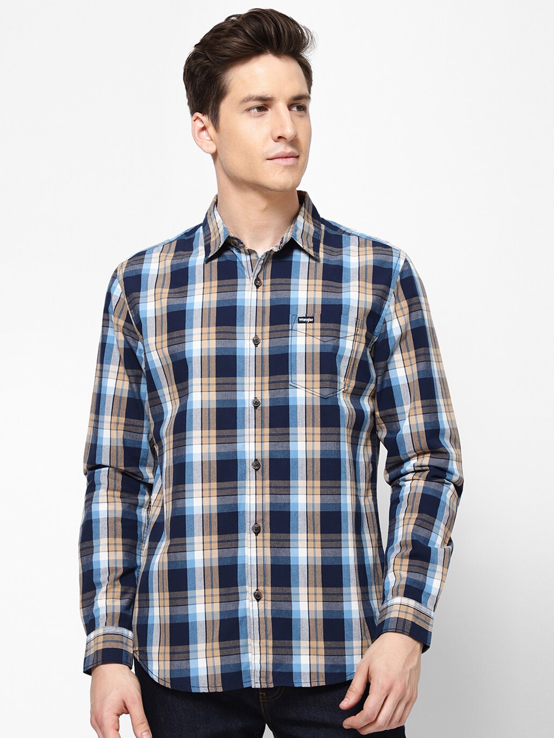 

Wrangler Men Blue Checked Regular Fit Casual Shirt