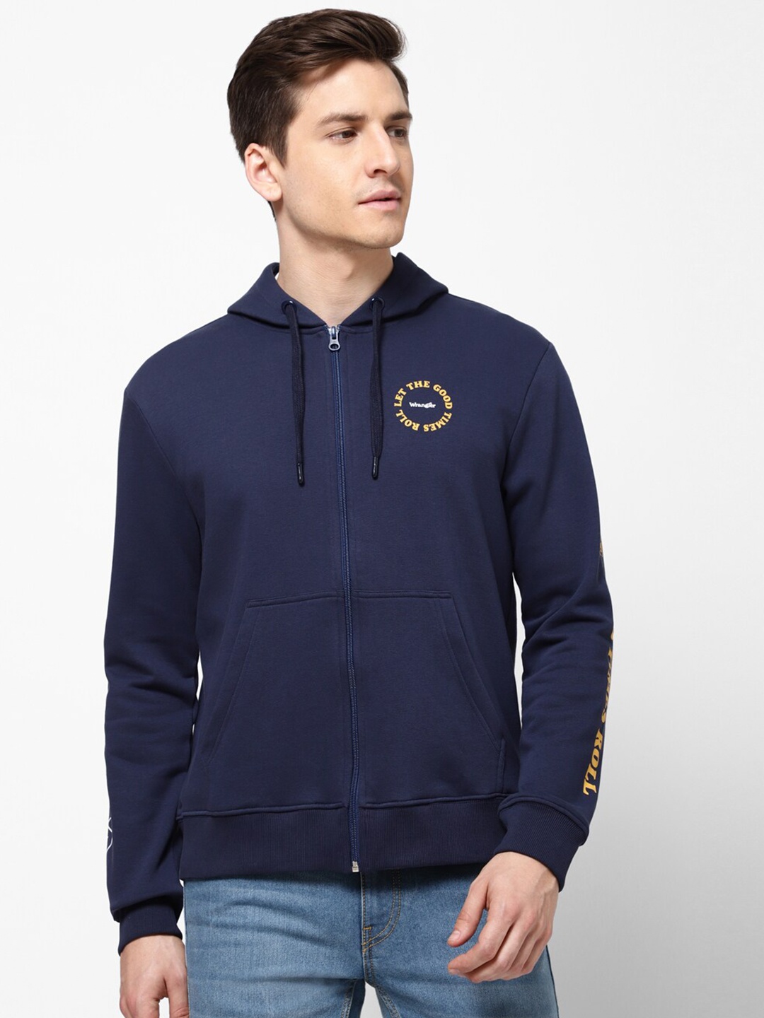 

Wrangler Men Blue Printed Hooded Sweatshirt