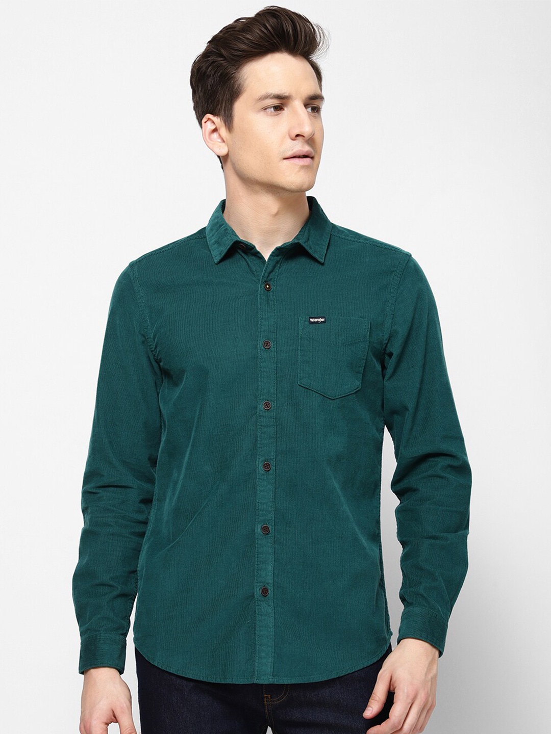 

Wrangler Men Green Slim Fit Casual Shirt