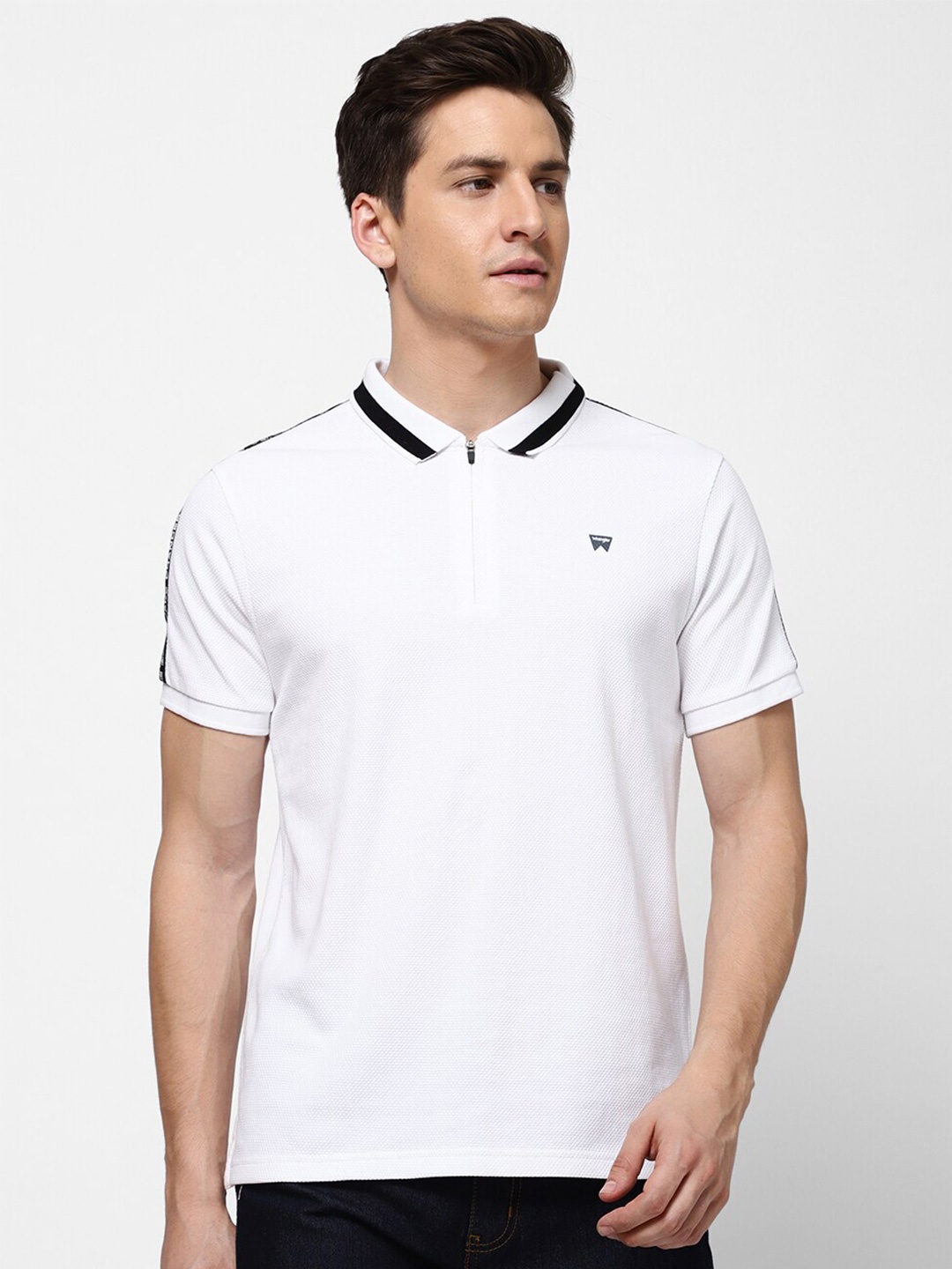 

Wrangler Men White & Black Cotton Polo Collar T-shirt