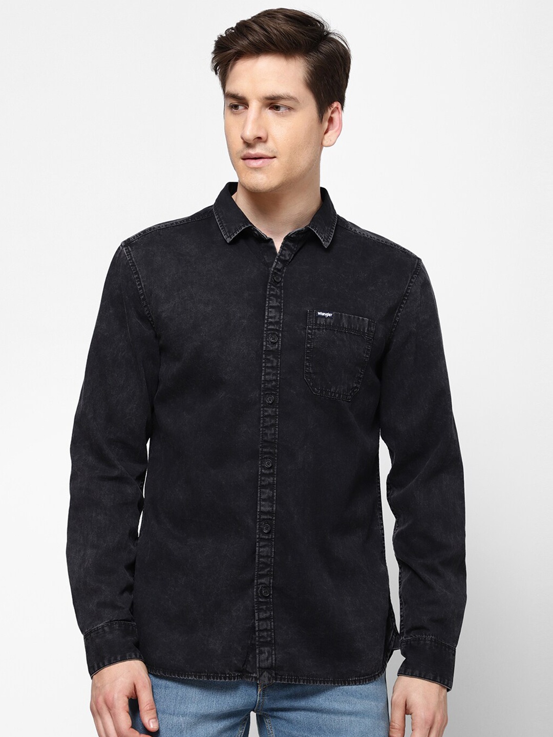 

Wrangler Men Black Faded Casual Shirt