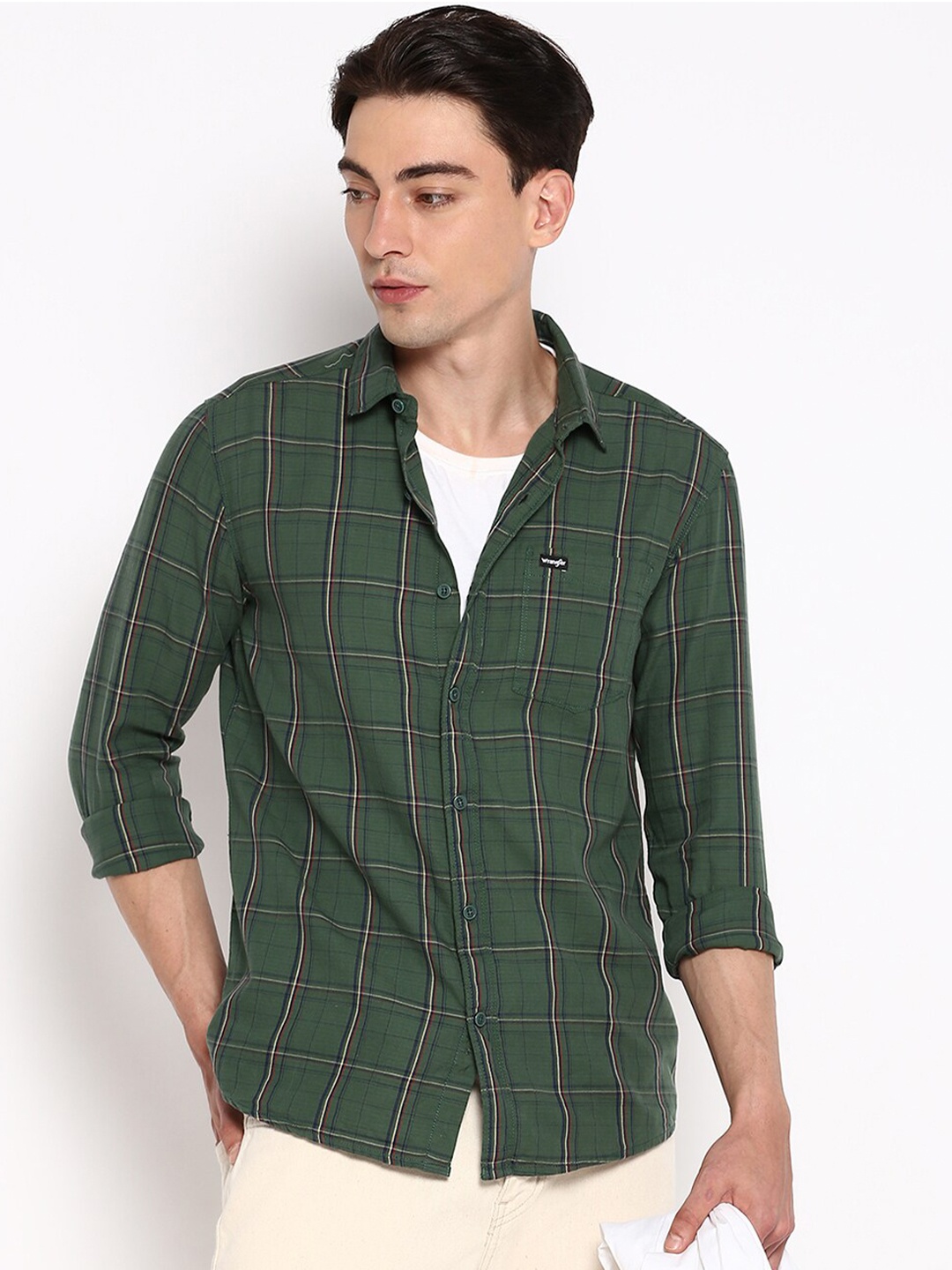 

Wrangler Men Green Slim Fit Checked Casual Shirt