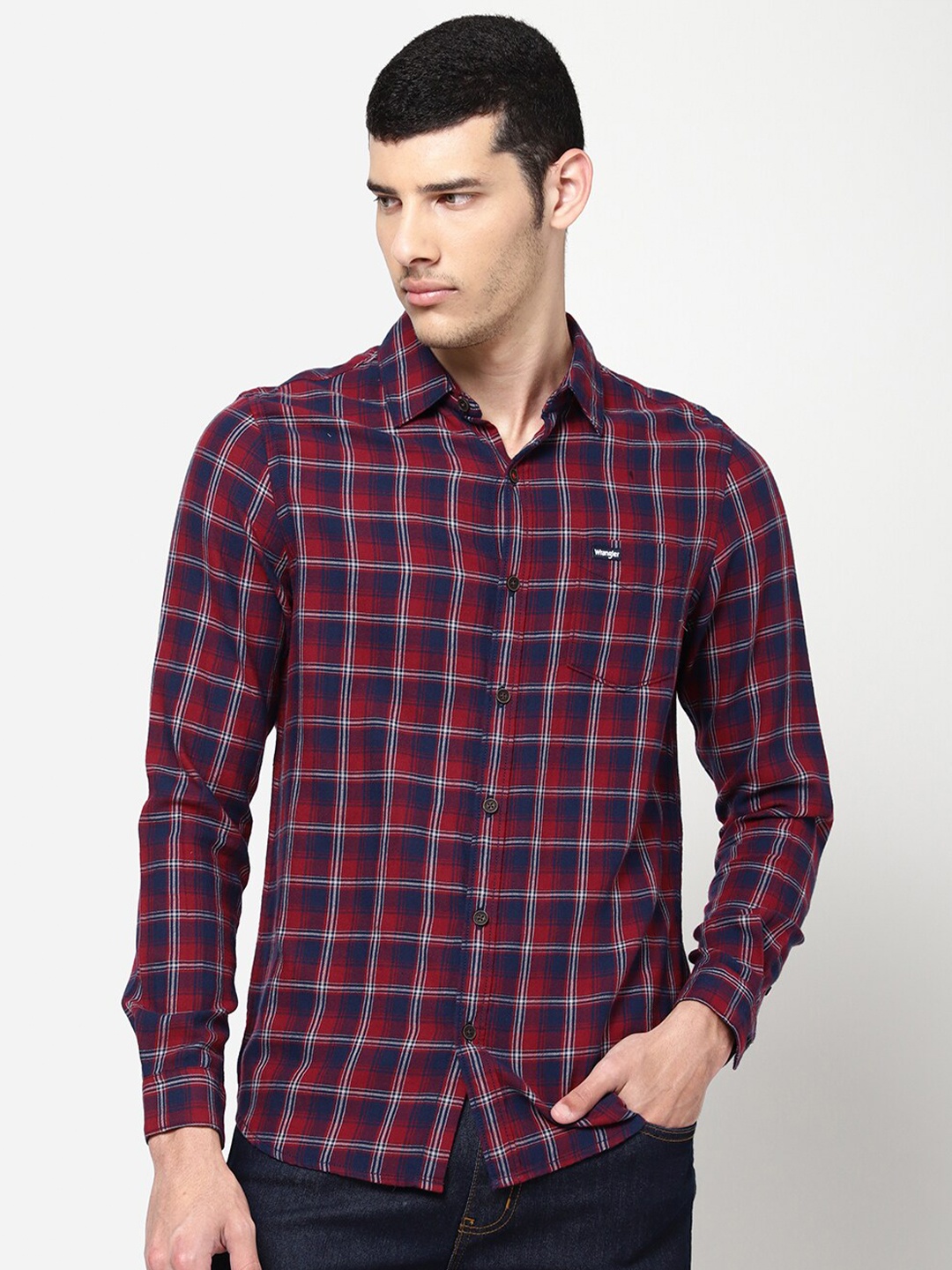 

Wrangler Men Checked Slim Fit Casual Shirt, Red