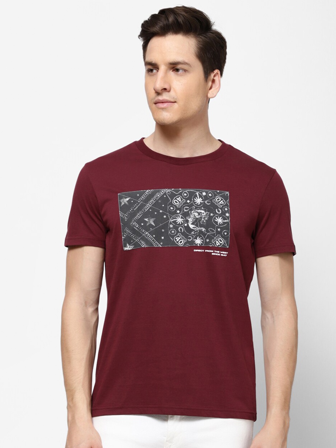 

Wrangler Men Maroon & Grey Printed T-shirt