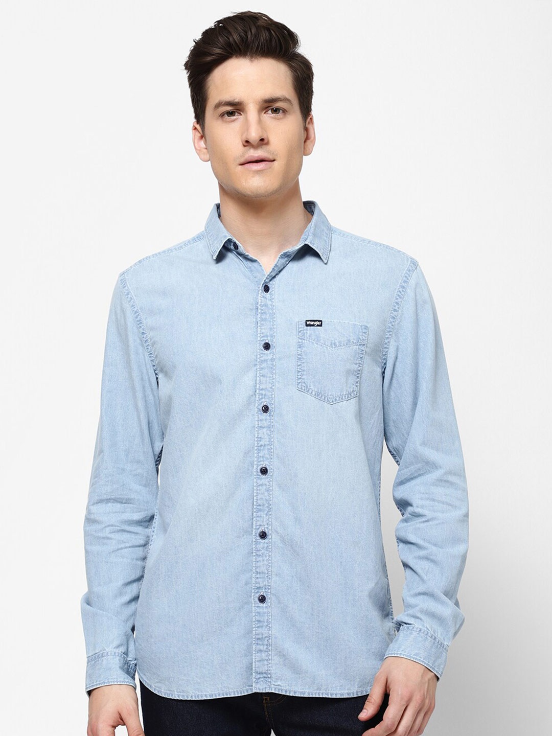 

Wrangler Men Denim Blue Casual Shirt