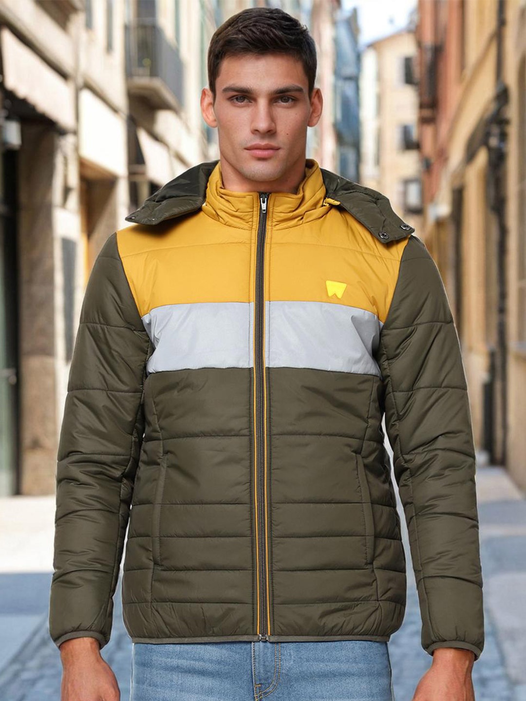 

Wrangler Men Olive Green Colourblocked Padded Jacket
