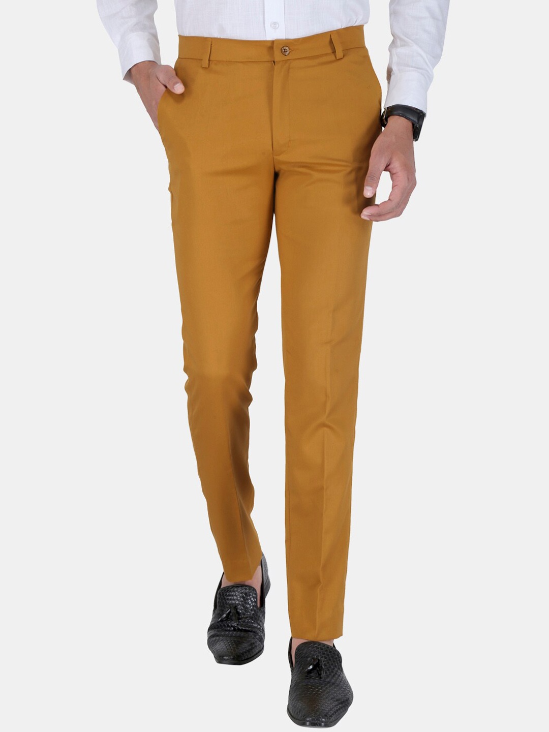

UNCRAZY Men Mustard Yellow Slim Fit Trousers