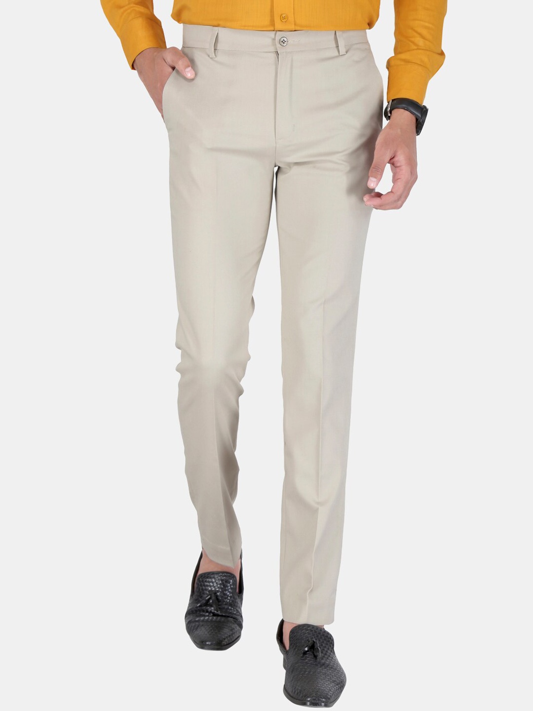 

UNCRAZY Men Off White Urban Slim Fit Formal Trousers