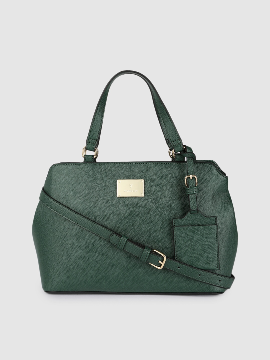 

Van Heusen Green Solid PU Regular Structured Handheld Bag with A Pouch