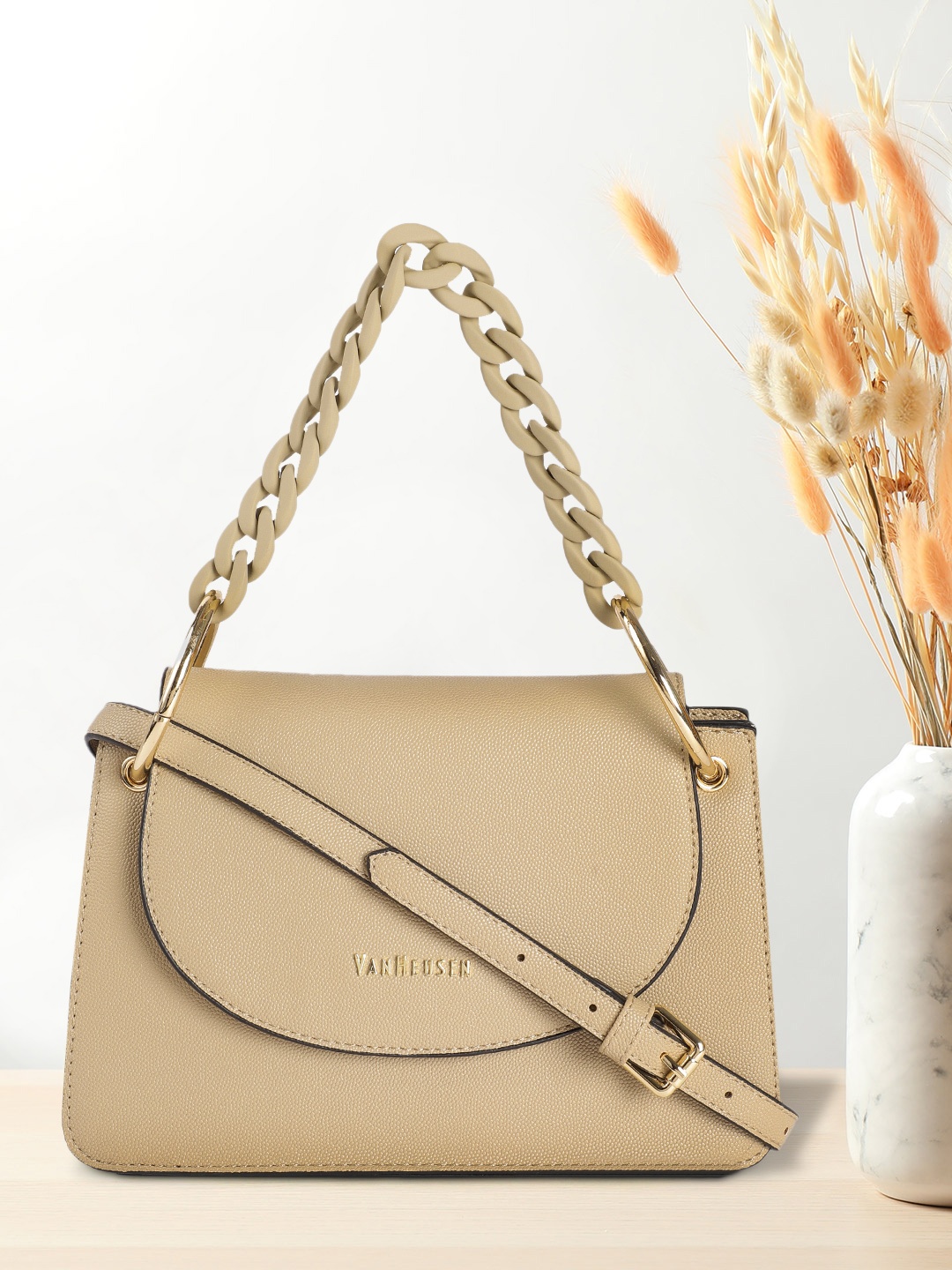 

Van Heusen Women Beige Structured Satchel