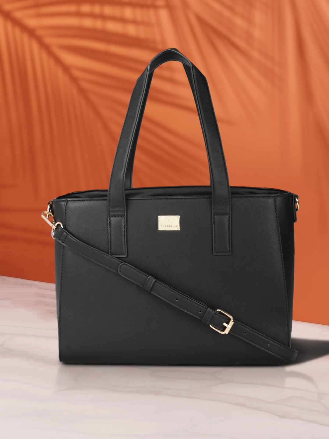 

Van Heusen Black Solid PU Regular Structured Shoulder Bag