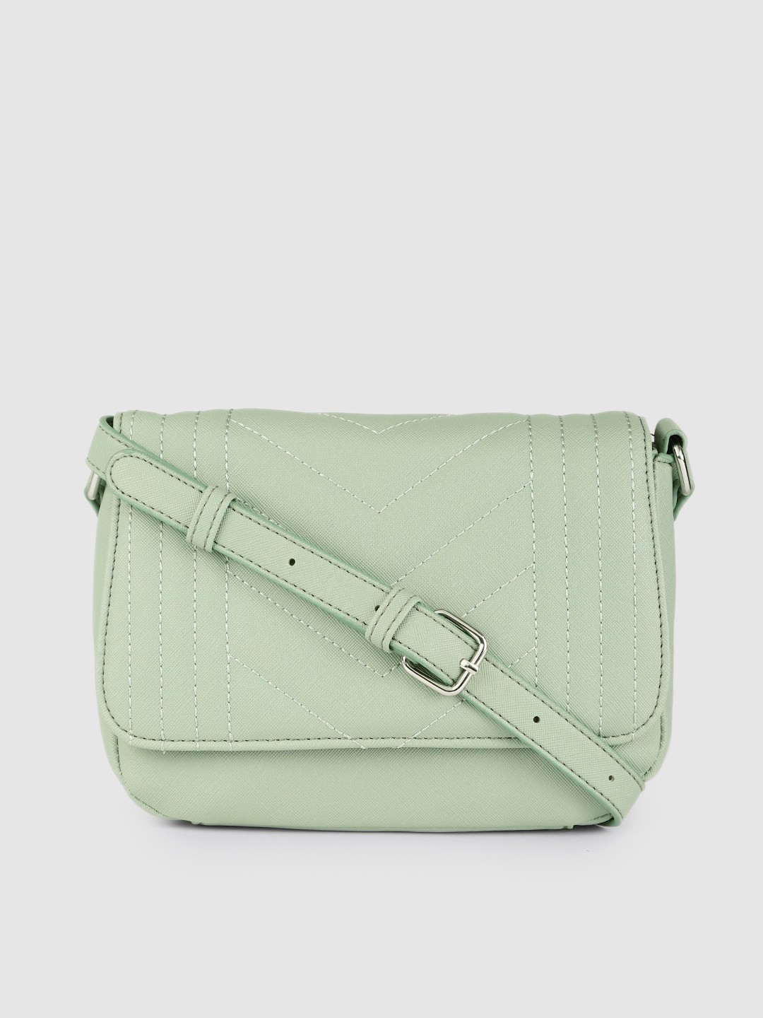 

Van Heusen Mint Green Textured PU Regular Structured Sling Bag with Quilted Detail