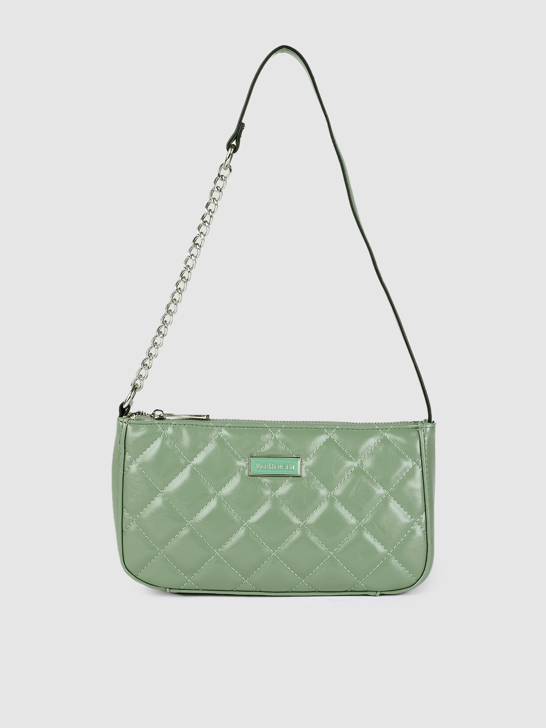 

Van Heusen Mint Green Textured PU Regular Structured Baguette Handbag with Quilted Detail