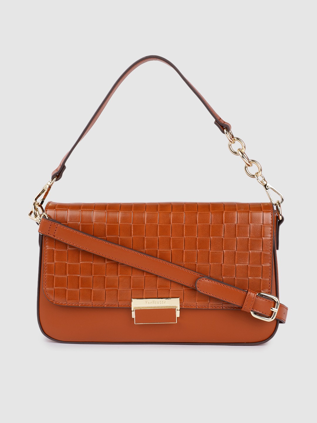

Van Heusen Women Tan Brown Checked Structured Handheld Bag
