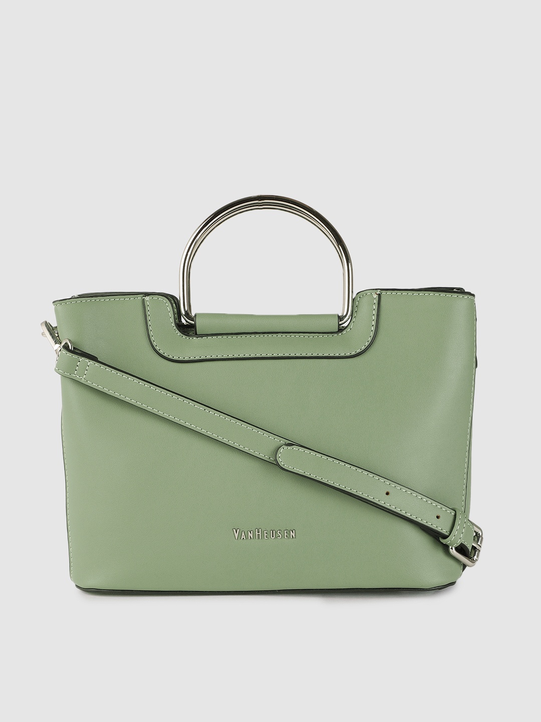

Van Heusen Women Green Solid Structured Handheld Bag