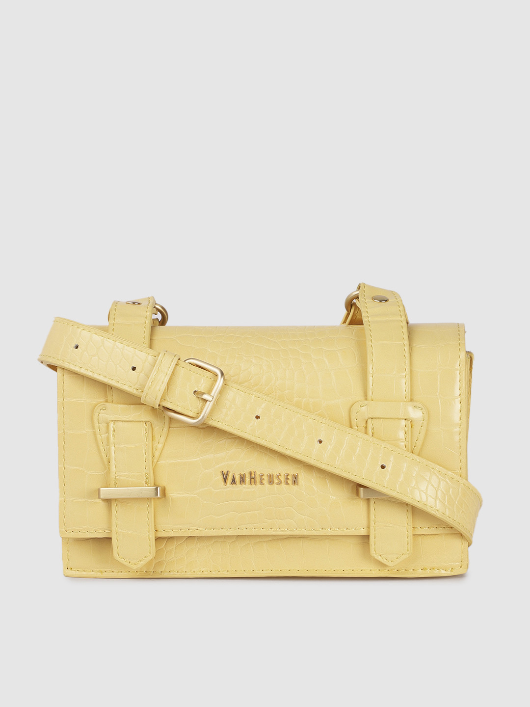 

Van Heusen Yellow Textured PU Structured Sling Bag