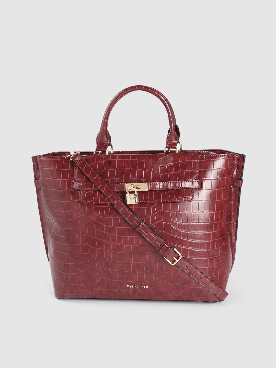 

Van Heusen Women Maroon Textured Structured Handheld Bag