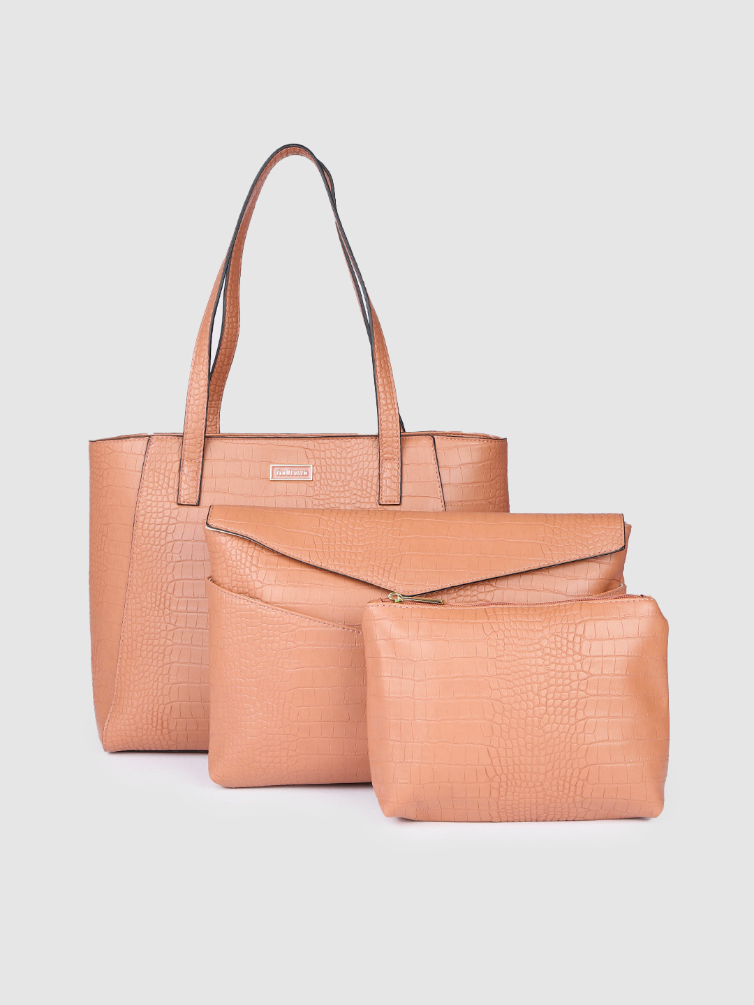 

Van Heusen Peach Pink Animal Textured PU Regular Structured Shoulder Bag