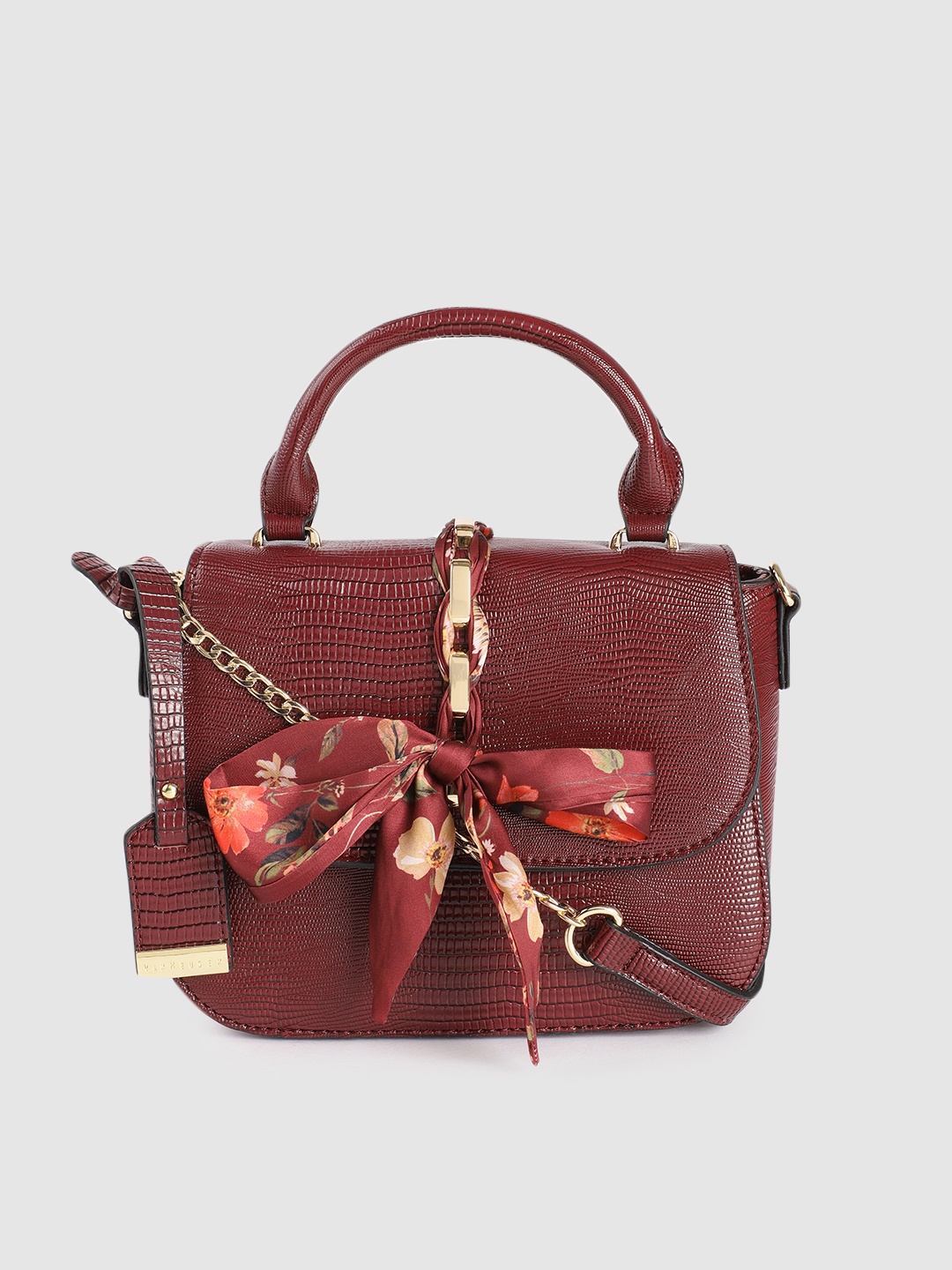 

Van Heusen Women Maroon Textured Structured Sling Bag with Bow Detail