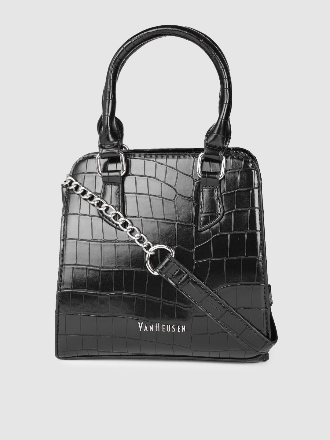 

Van Heusen Black Animal Textured PU Regular Structured Handheld Bag