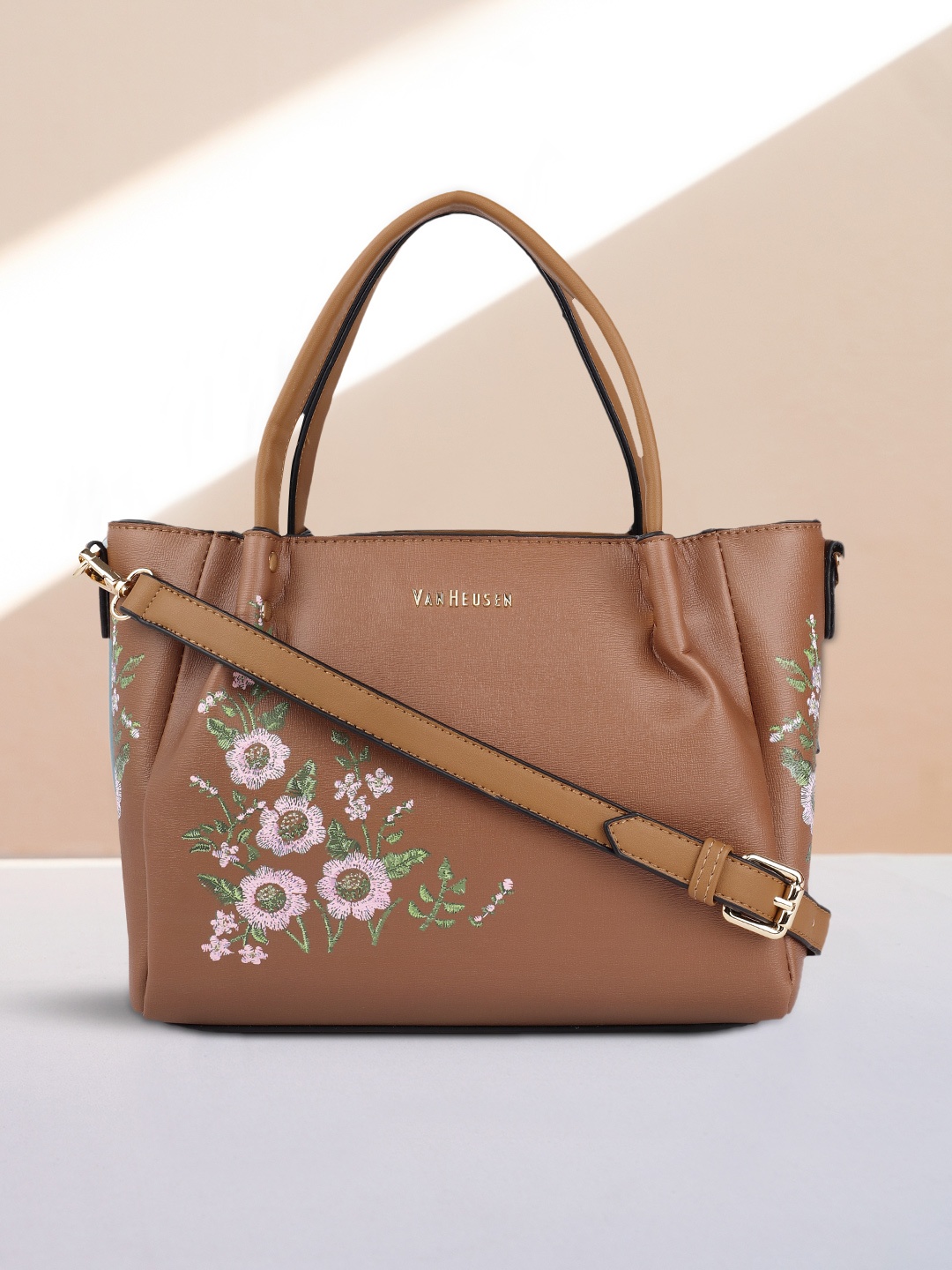 

Van Heusen Brown Floral Print PU Regular Structured Handheld Bag