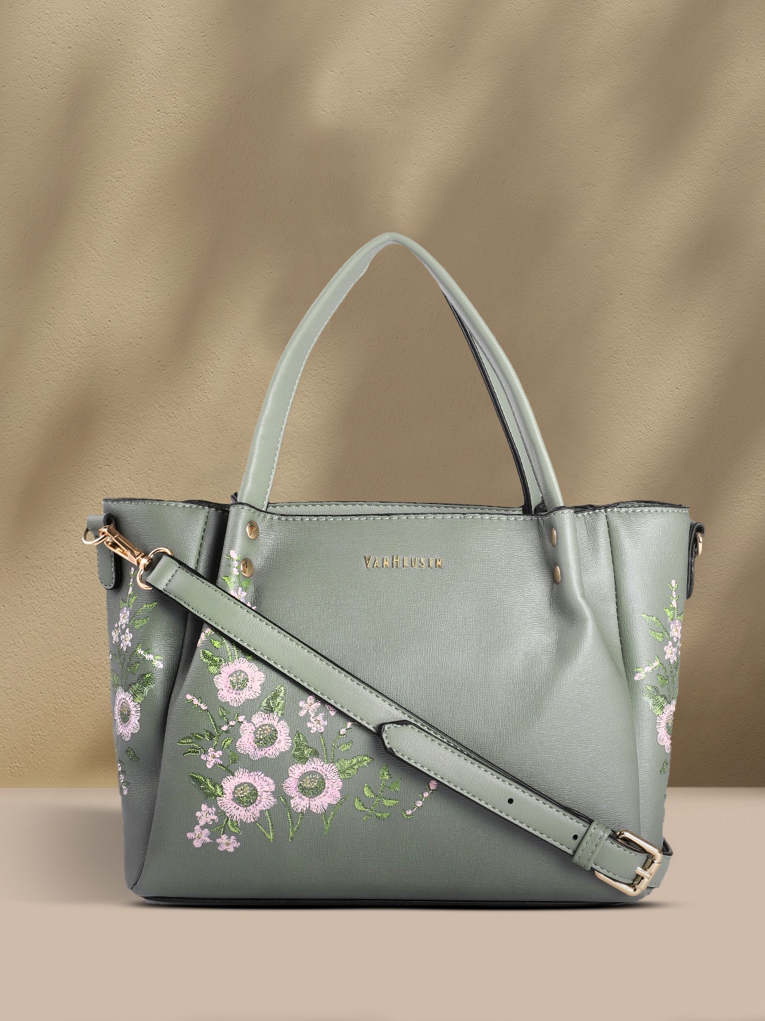 

Van Heusen Green Embroidered Handheld Bag