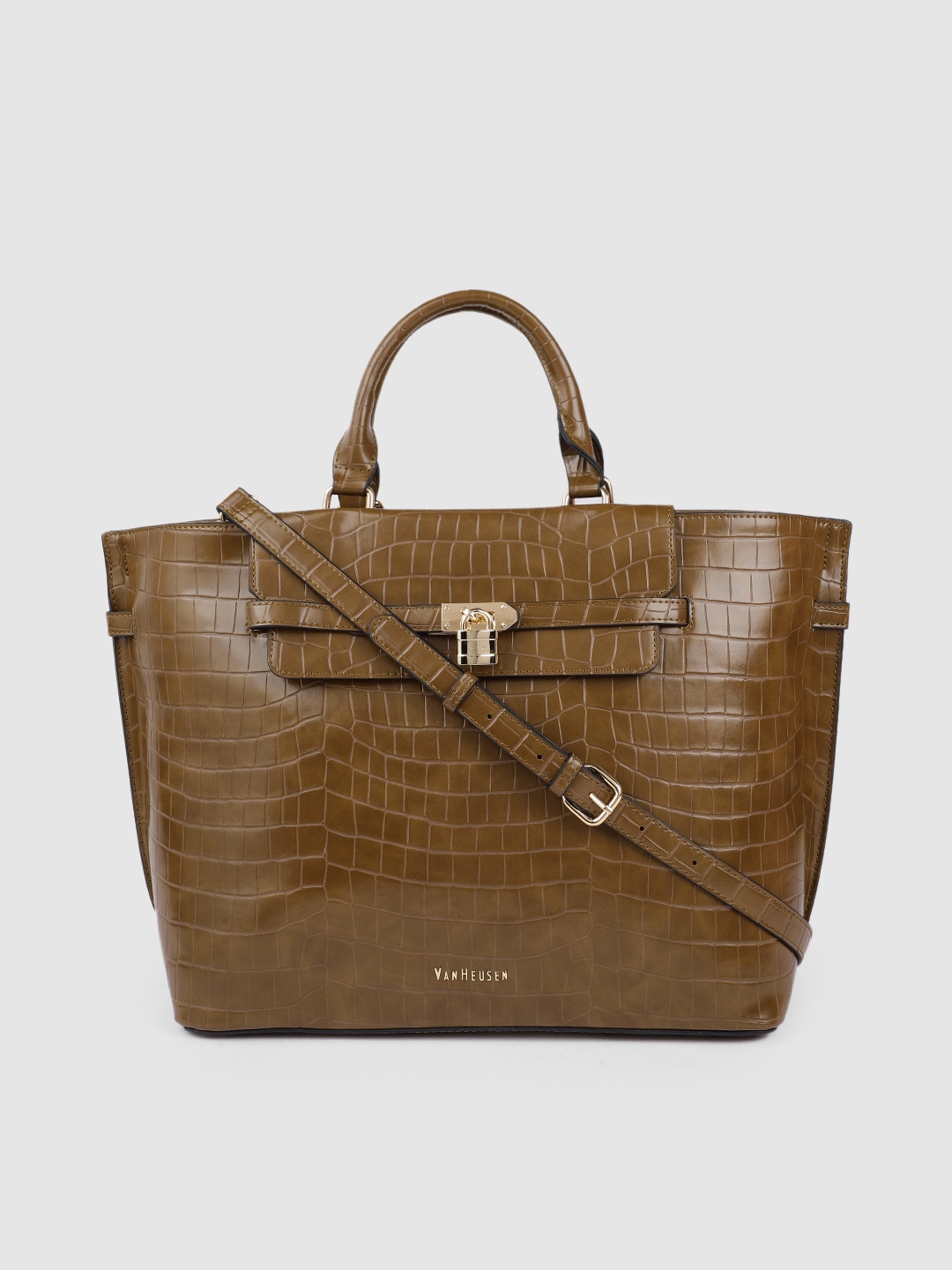

Van Heusen Women Tan Brown Textured Structured Handheld Bag