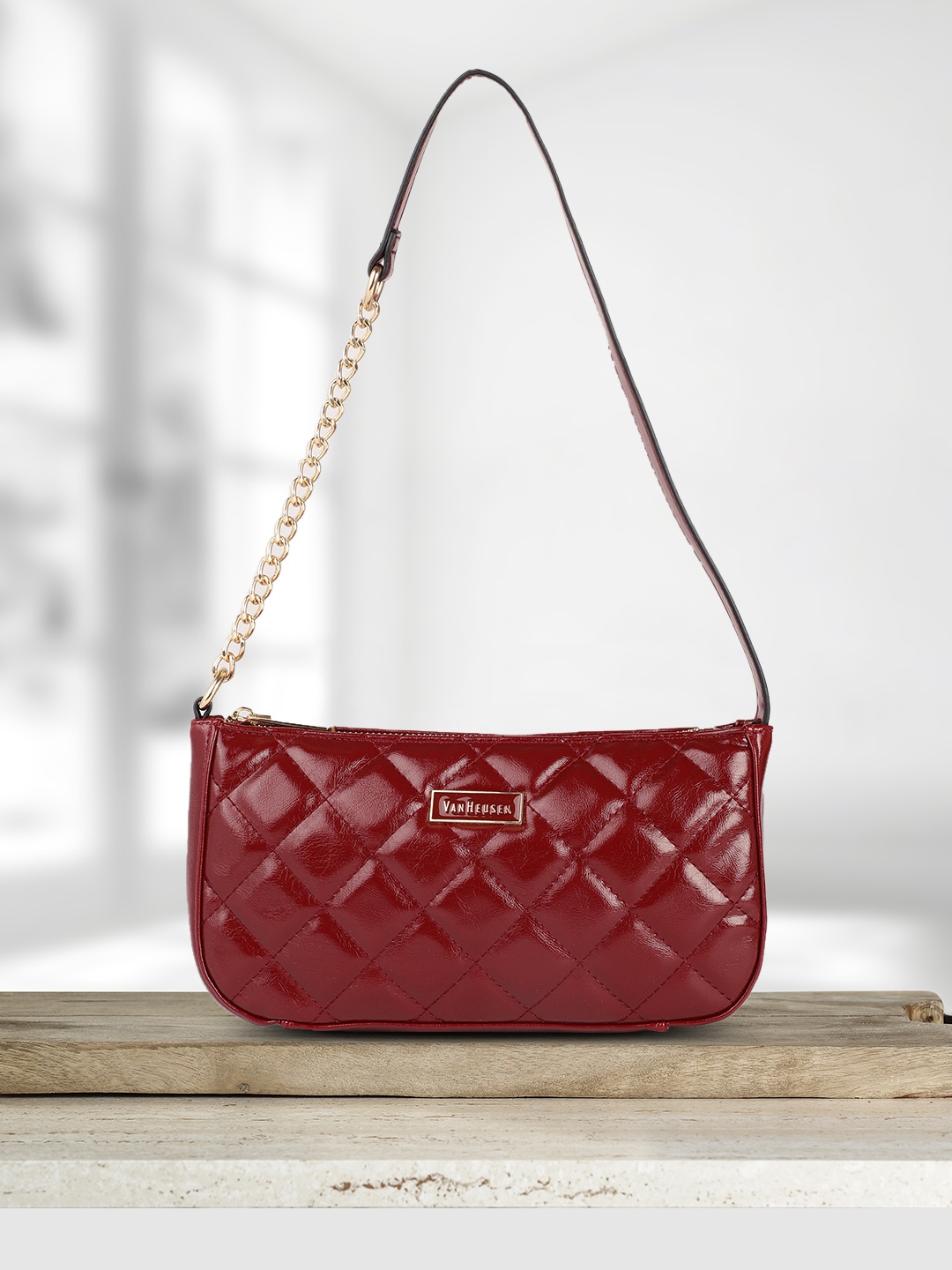 

Van Heusen Burgundy Quilted Baguette Handheld Bag
