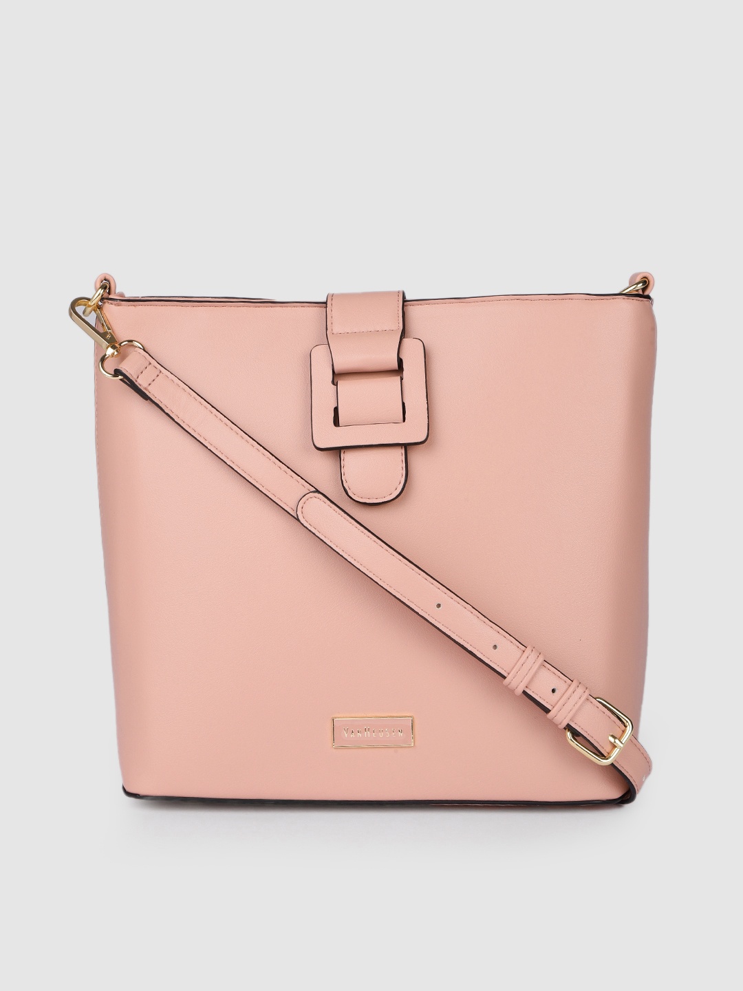 

Van Heusen Salmon Pink Solid PU Regular Structured Sling Bag